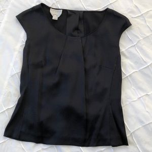 Black, sleeveless, silk top